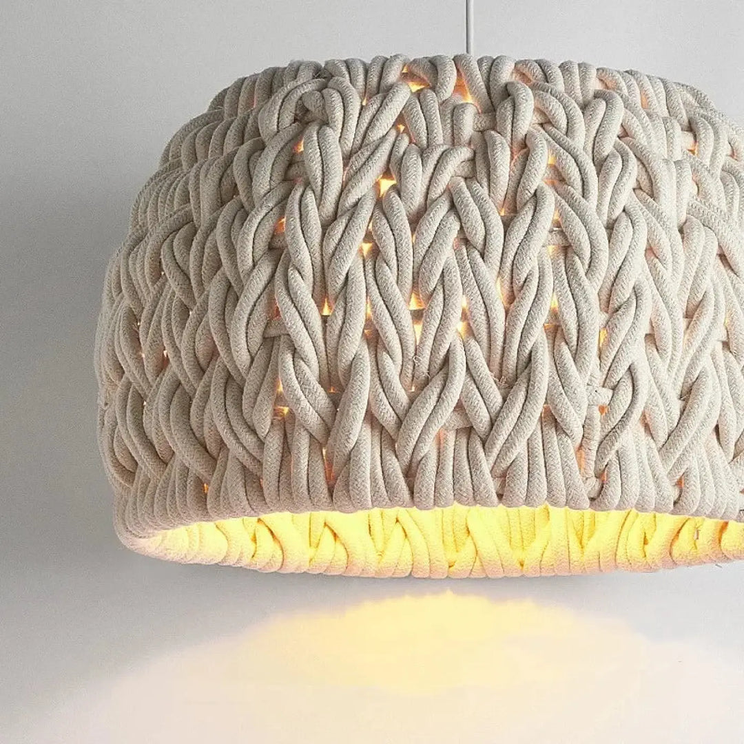 Suspension Tressée Design Beige En Laine Moderne

