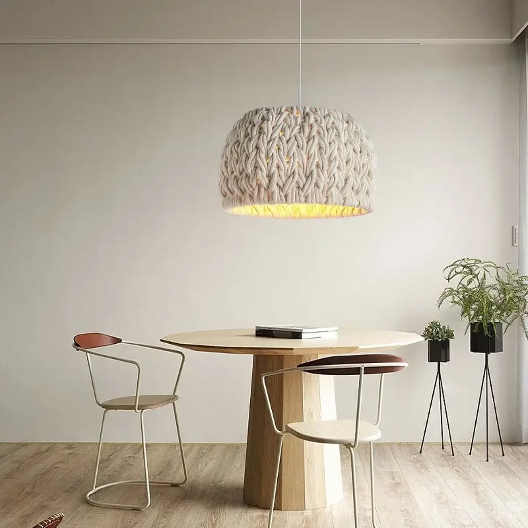 Suspension Tressée Design Beige En Laine Moderne

