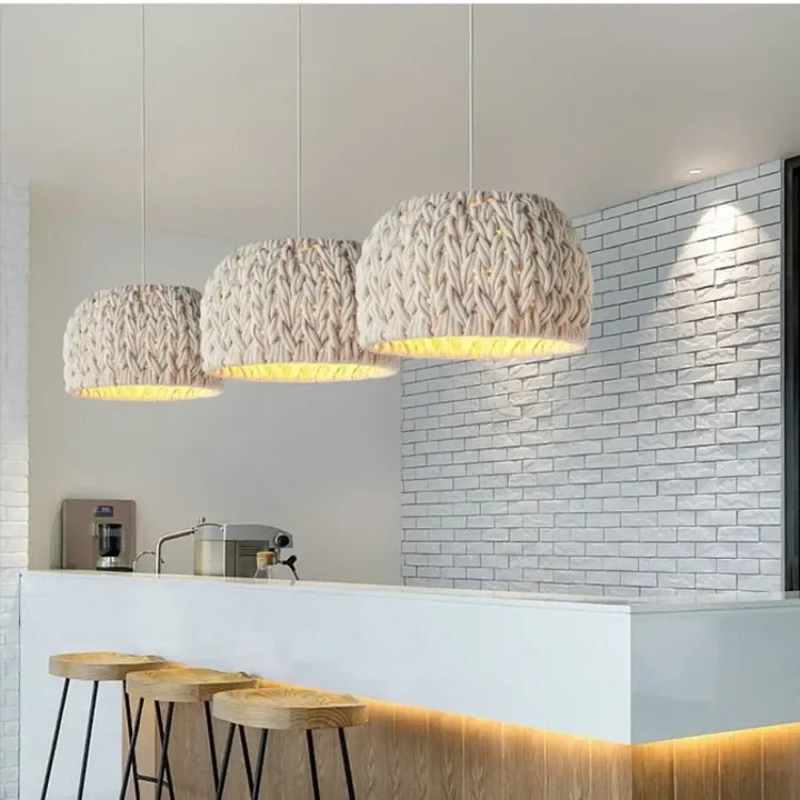 Suspension Tressée Design Beige En Laine Moderne

