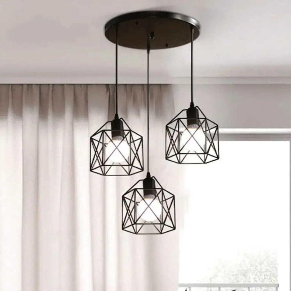 Suspension Trio Noire Style Industriel À Cages Géométriques

