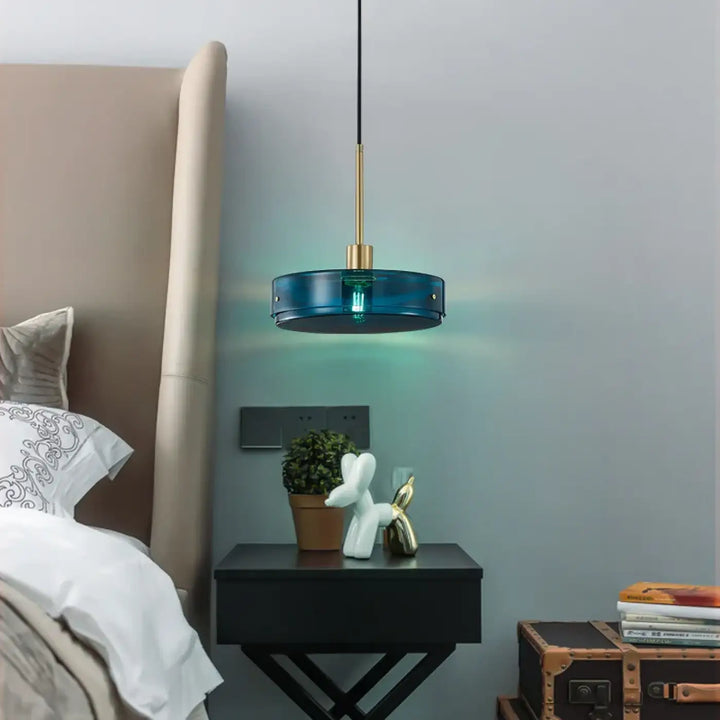 Suspension en verre bleu design moderne pour salle à manger