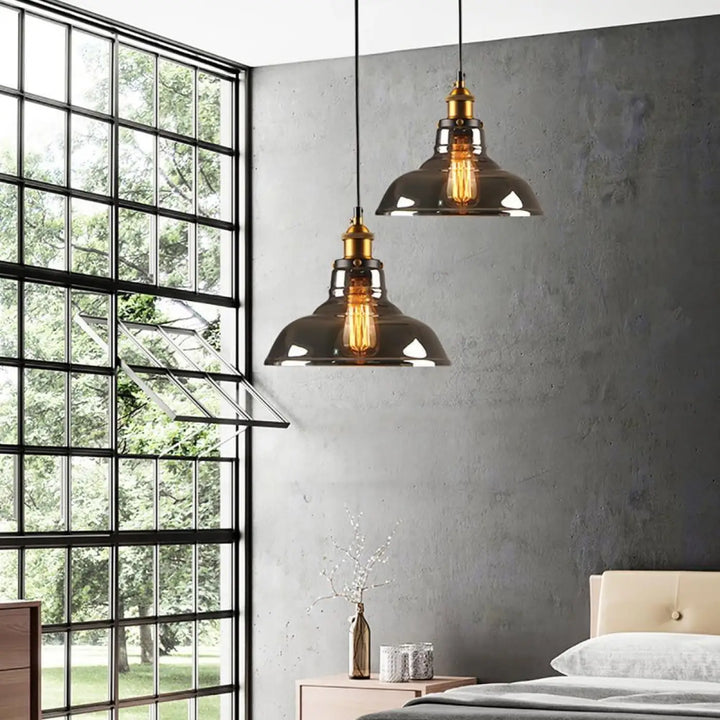 Suspension Verre Fumé Luminaire Industriel Et Vintage