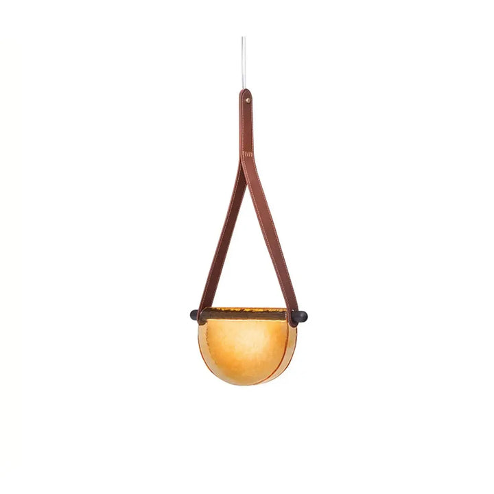 Suspension verre soufflé avec sangle cuir ambiance chic