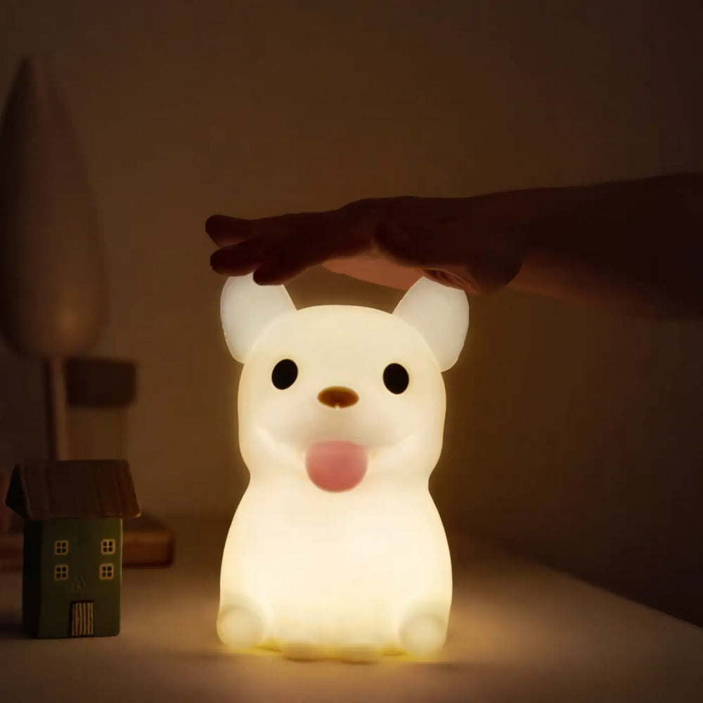 Veilleuse snoozy en forme de chien cartoon avec lumière douce blanche et veilleuse animalière craquante