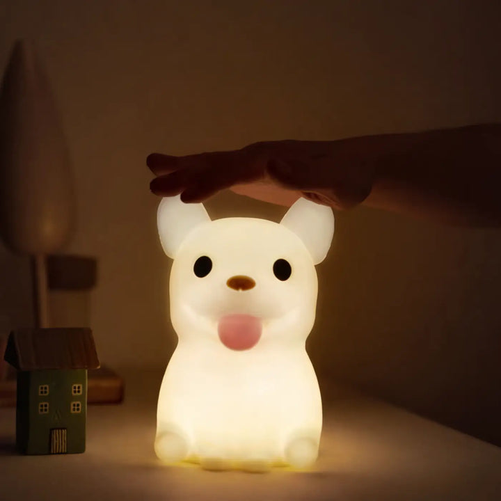 Veilleuse snoozy en forme de chien cartoon avec lumière douce blanche et veilleuse animalière craquante