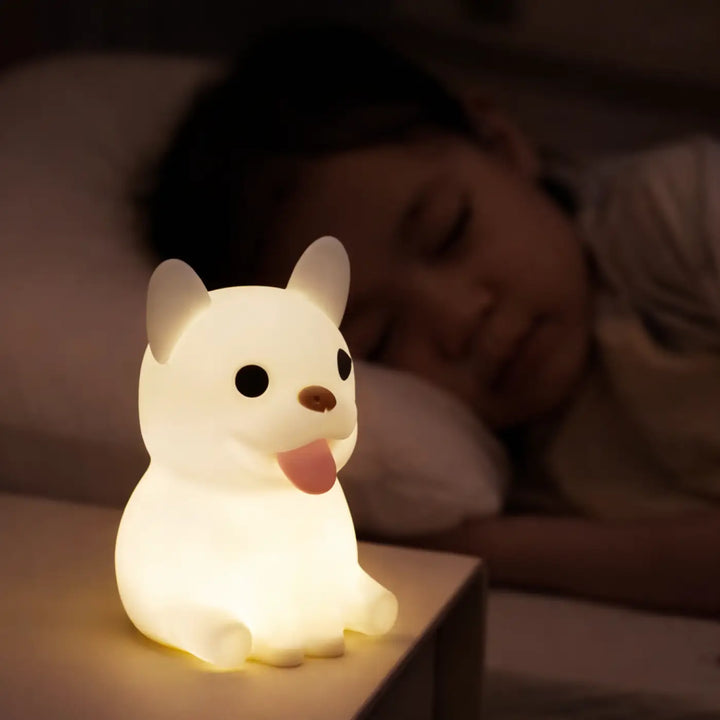 Veilleuse animalière craquante snoozy en silicone blanc doux avec lumière douce en forme de chien cartoon