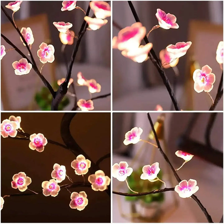 Veilleuse arbre lumineux flowy avec branche led fleurs de cerisier rose et blanc pour décoration intérieure