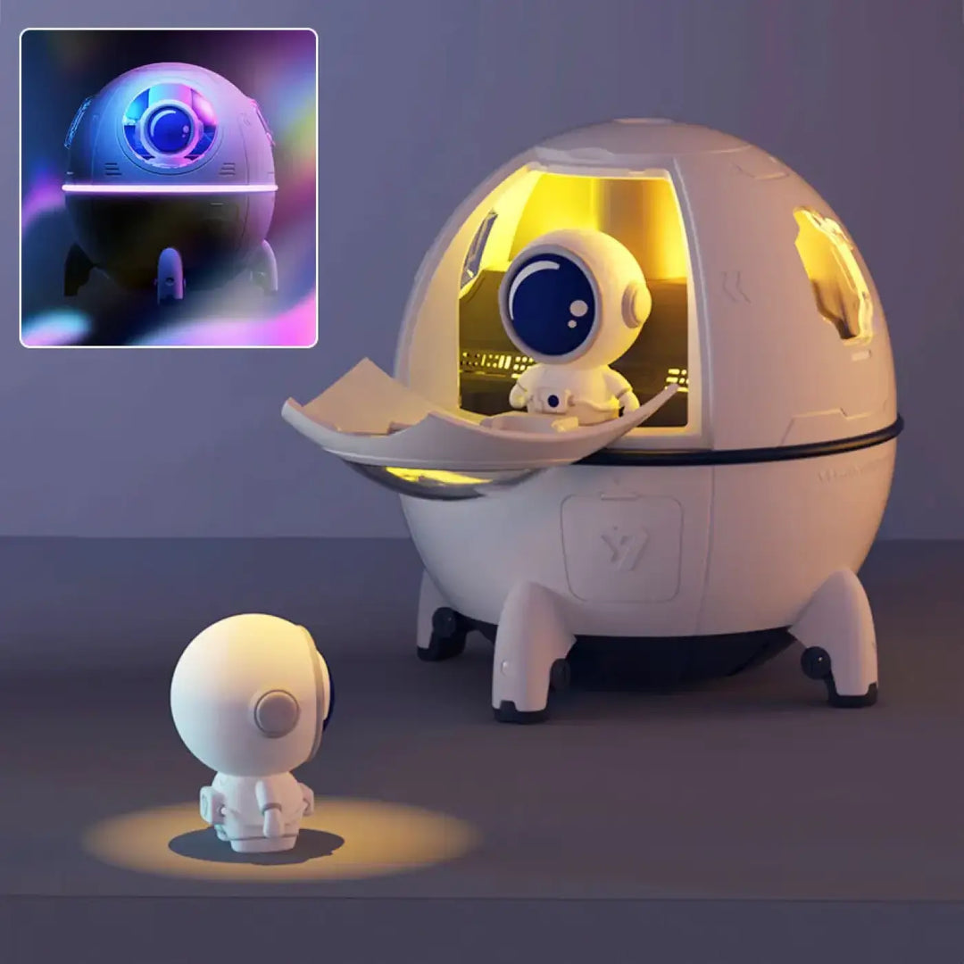 Veilleuse led thème capsule spatiale blanc avec cockpit lumineux et ambiance douce pour décoration intérieure