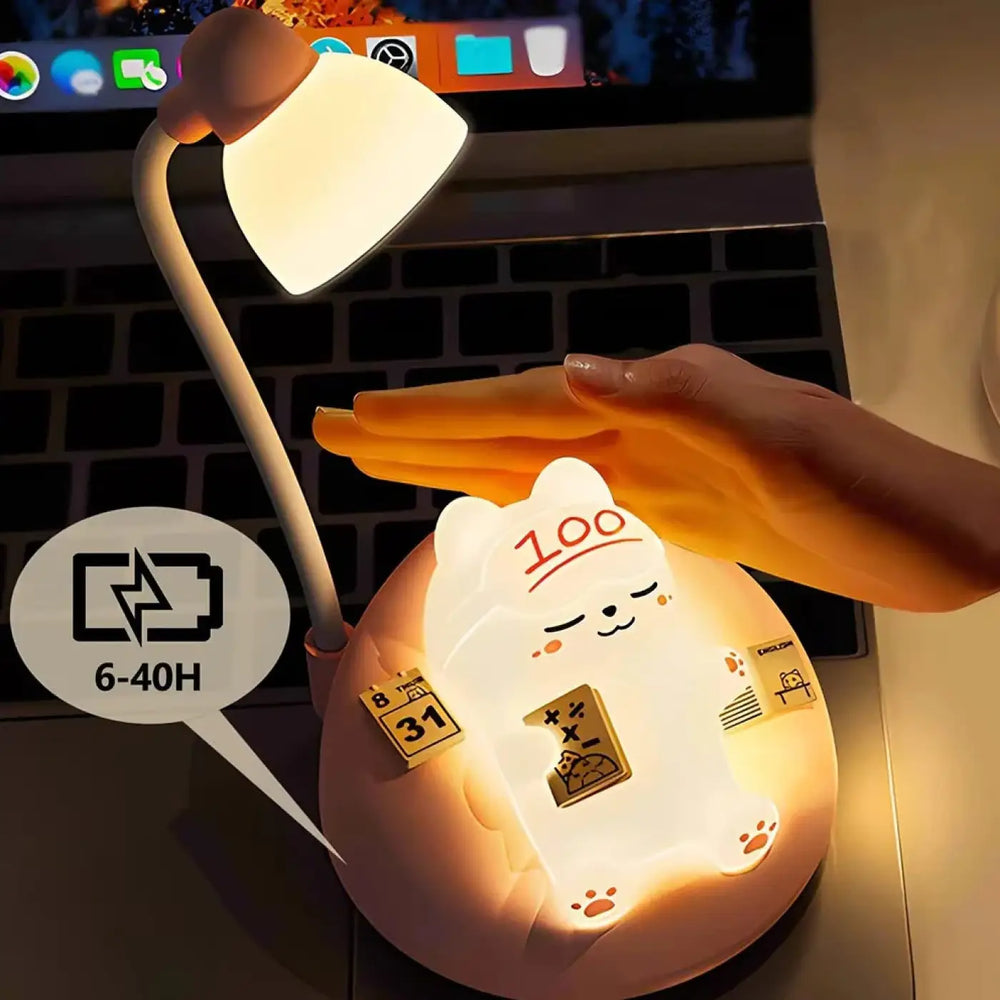 Veilleuse chat décorative katty en peluche rose avec lampe flexible et autocollants décoratifs