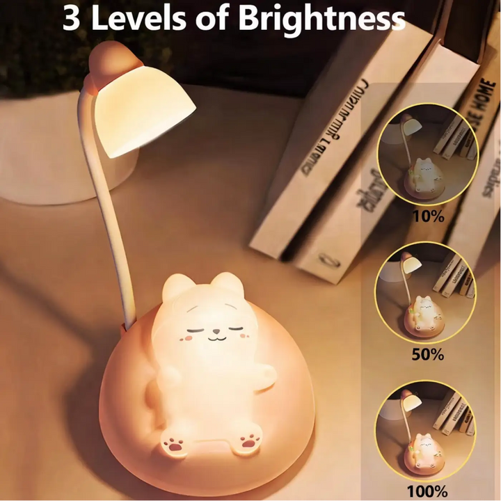 Veilleuse chat décorative katty en rose avec lampe led ajustable pour bureau