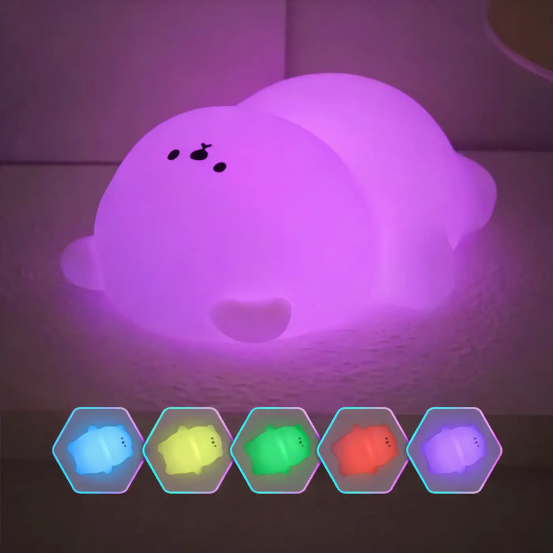 Veilleuse bearry en forme de phoque en peluche violette avec lumière douce pour des instants précieux et cocooning