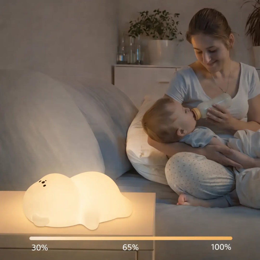 Veilleuse bearry en silicone blanc doux en forme de phoque avec lumière douce pour des instants précieux cocooning
