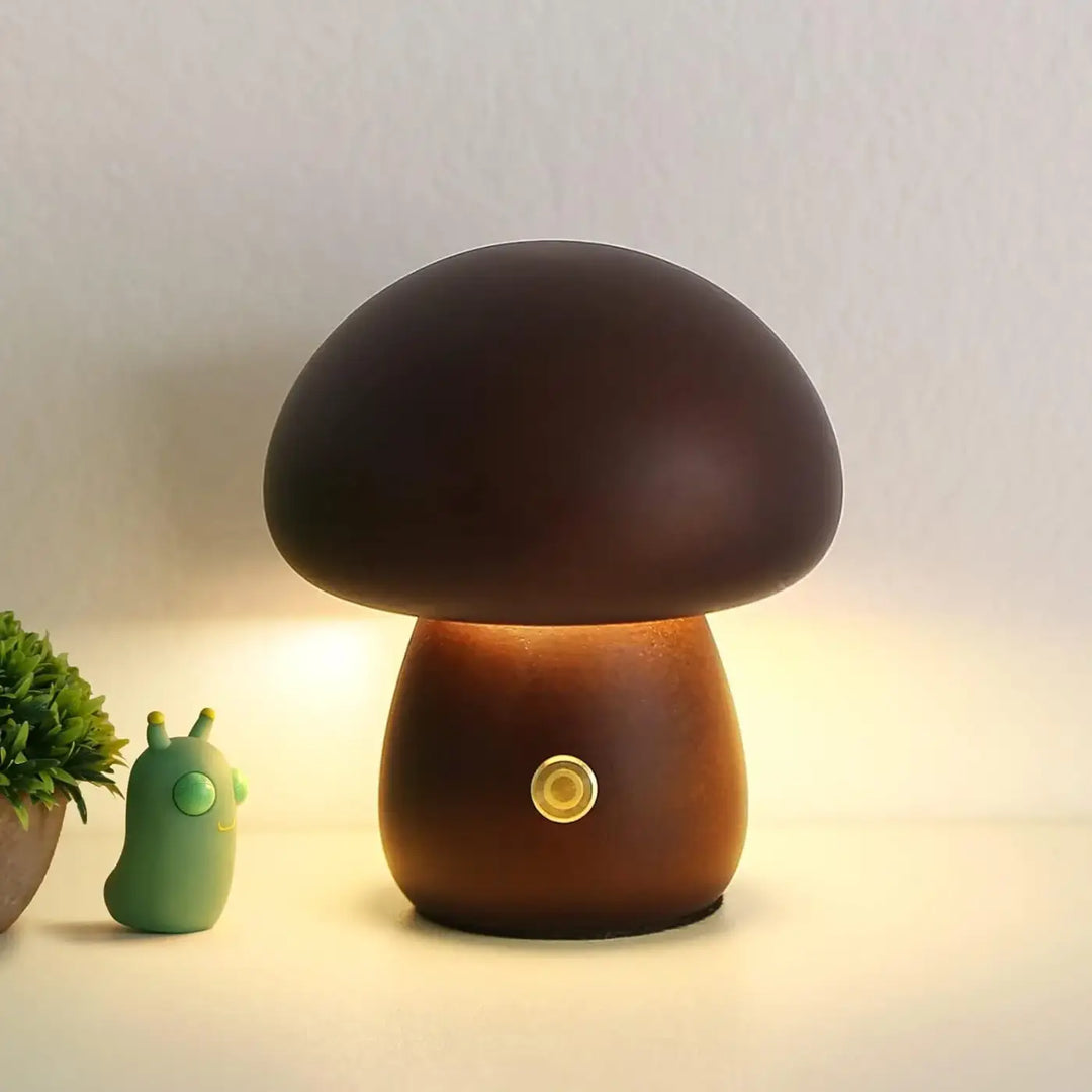 Veilleuse oakis lampe de table marron en forme de champignon avec finition mate lisse et bouton or sont-elles incluses