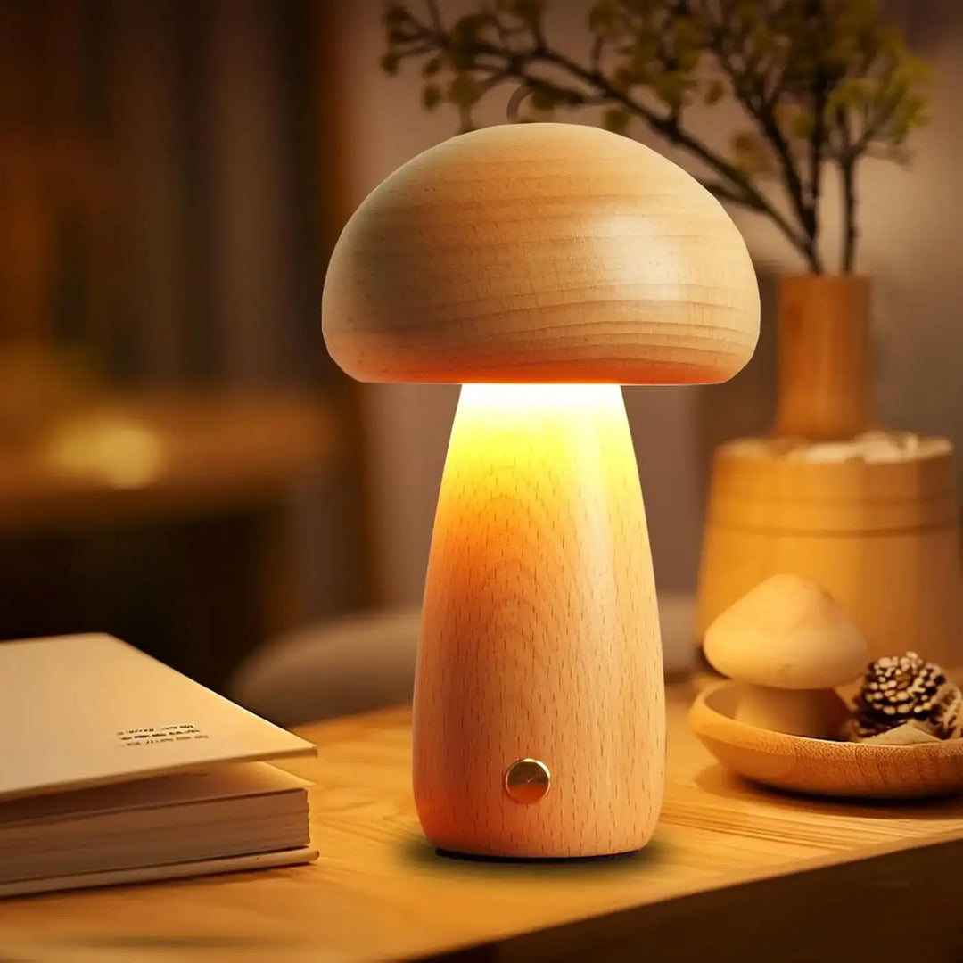 Veilleuse oakis lampe de table en forme de champignon bois clair finition lisse plus lumineux et plus faible consommation