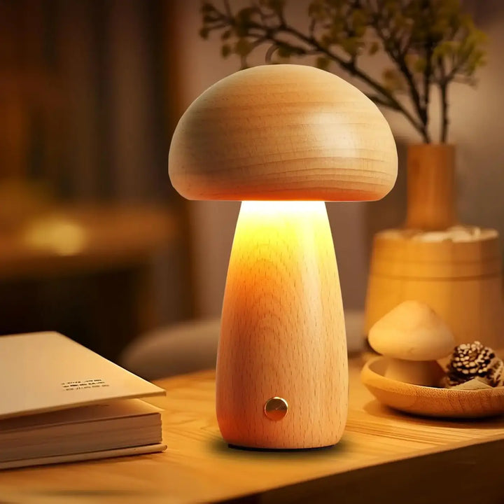 Veilleuse oakis lampe de table en forme de champignon bois clair finition lisse plus lumineux et plus faible consommation
