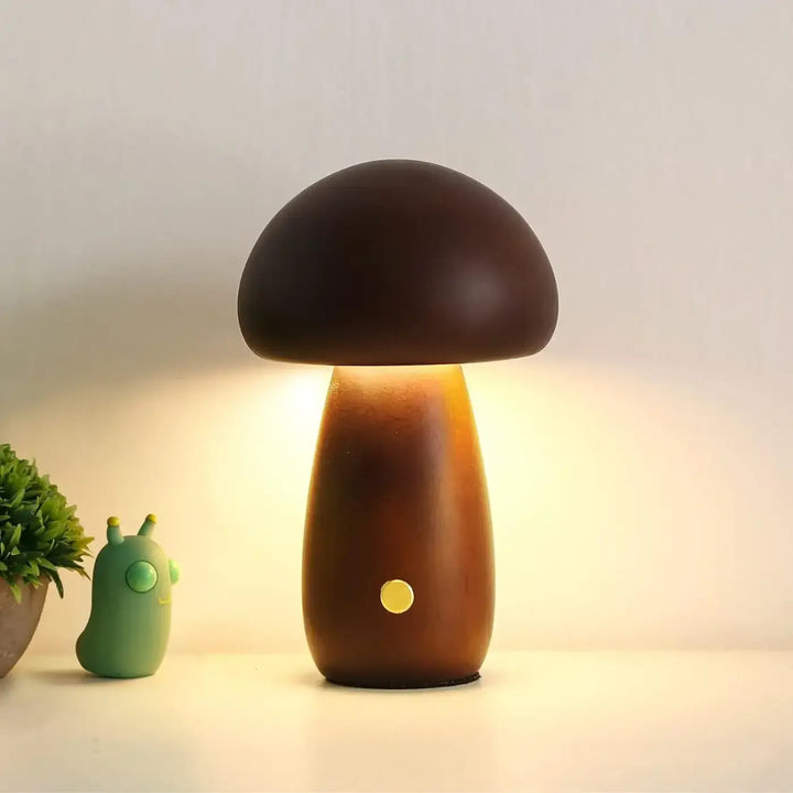 Veilleuse oakis lampe de table marron en forme de champignon avec finition lisse brillante et lumière ambiante plus faible