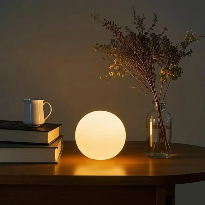 Veilleuse elya avec présence lumineuse chaude sphérique à finition mate douce design inspirée