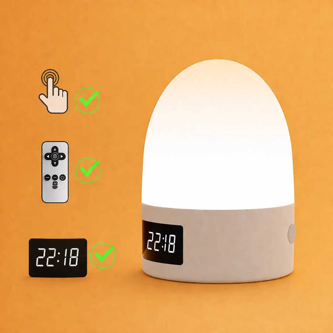 Veilleuse mallow design moderne en led blanche en forme dœuf avec affichage numérique horloge à la base