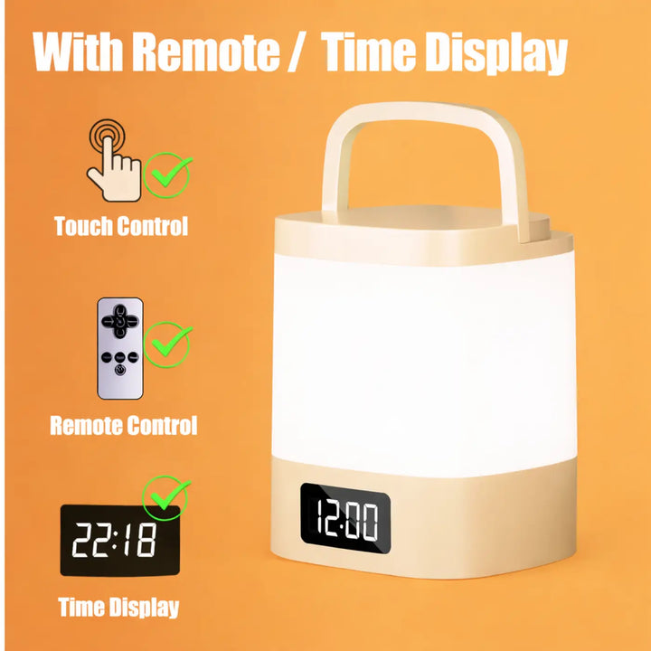 Veilleuse design moderne mallow beige cylindrique avec poignée écran digital et fonction tactile au pied
