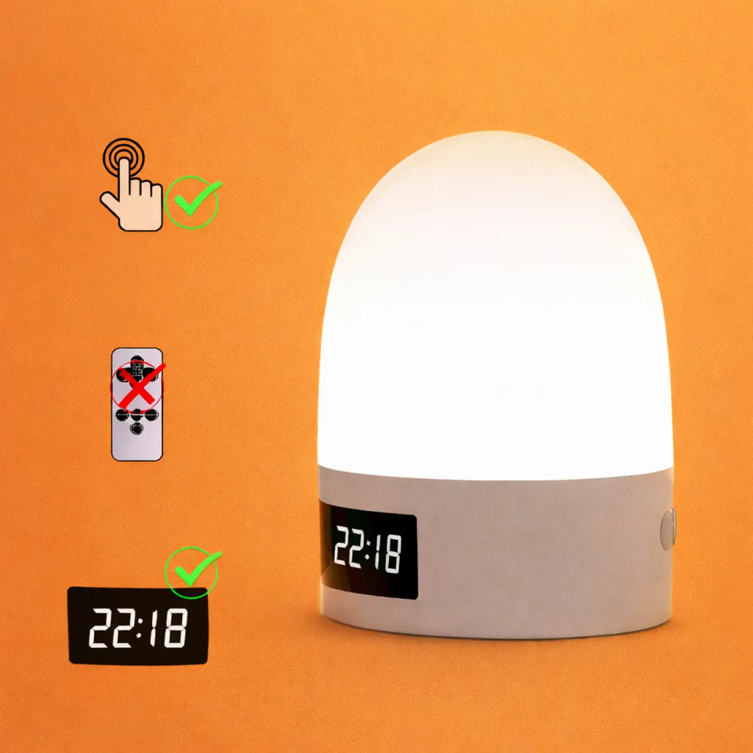 Veilleuse design moderne blanco en forme de dôme avec horloge digitale 22 18 et commandes tactiles intégrées