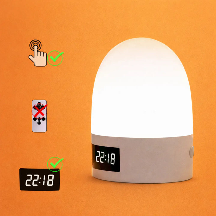Veilleuse design moderne blanco en forme de dôme avec horloge digitale 22 18 et commandes tactiles intégrées