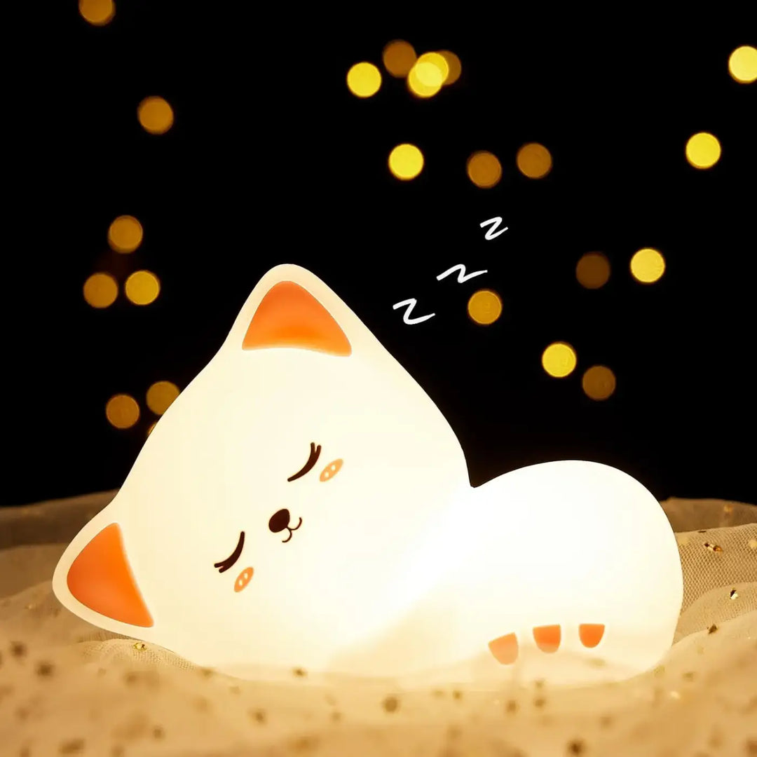 Veilleuse siarah chat mignon blanc doux lumineux avec oreilles et pattes orange pour décoration intérieure et enfant chat mignon