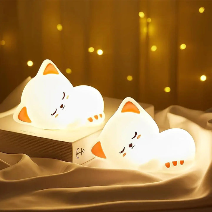 Veilleuse enfant chat mignon siarah double en led forme chat blanc doux avec oreilles et pattes oranges pour décoration intérieure