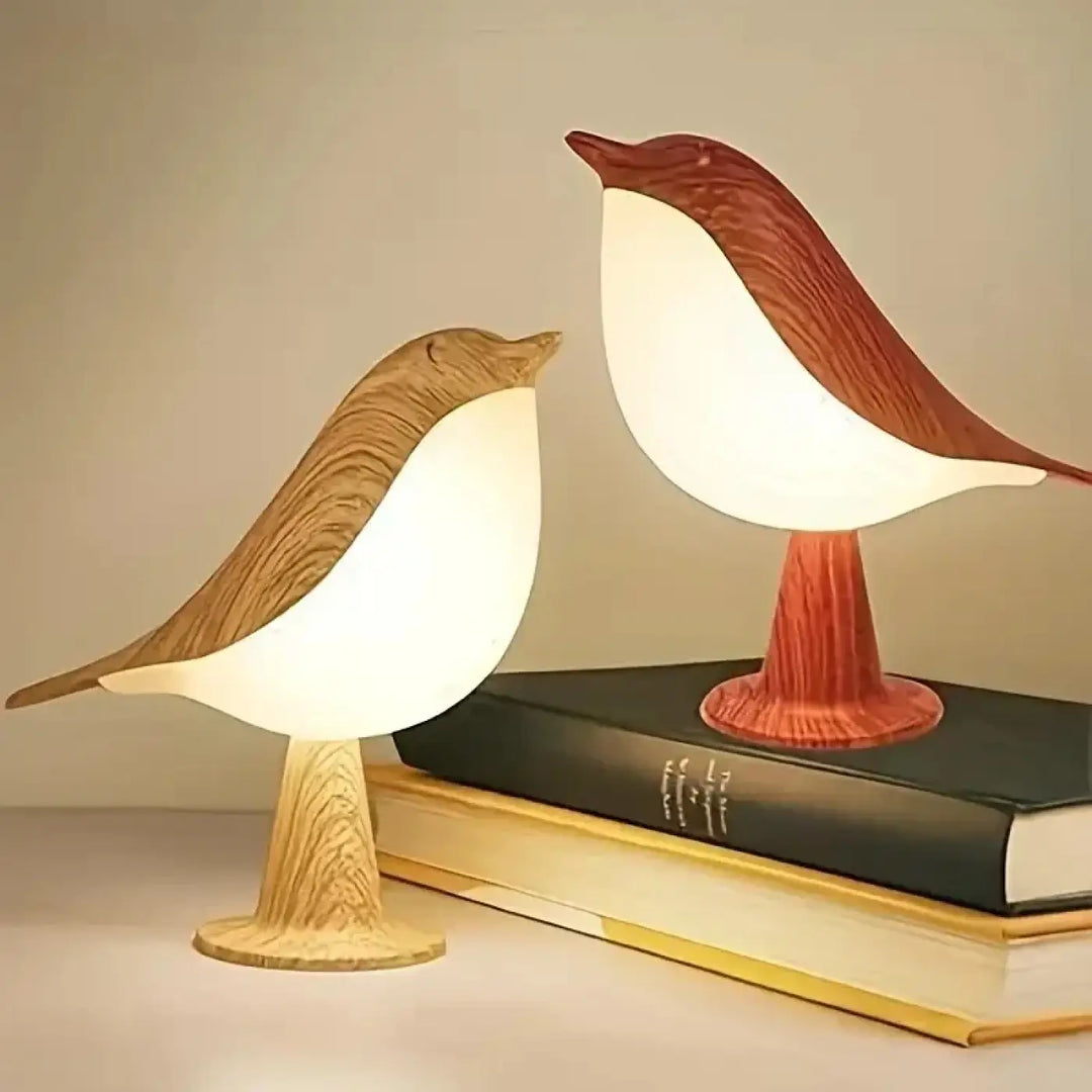Veilleuse birdy de style scandinave avec deux lampes en bois en forme d’oiseau à lumière blanche chaude pour décoration intérieure invite à ralentir