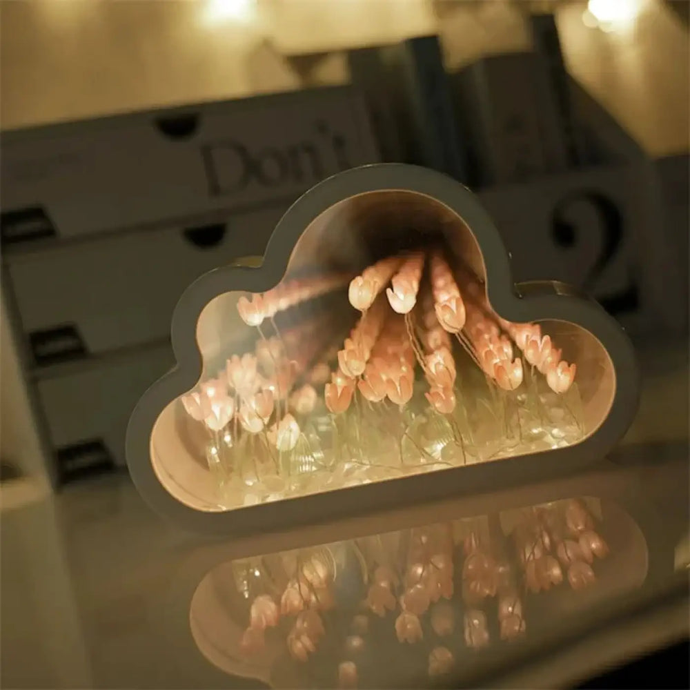 Veilleuse tulipa design moderne avec nuage led gris foncé et lumières tulipes pêche pour décoration intérieure