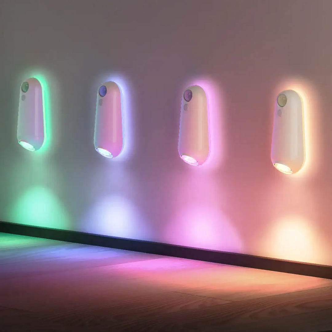 Veilleuse intelligente smarty avec quatre lumières colorées vert, rose, violet et blanc pour ambiance douce