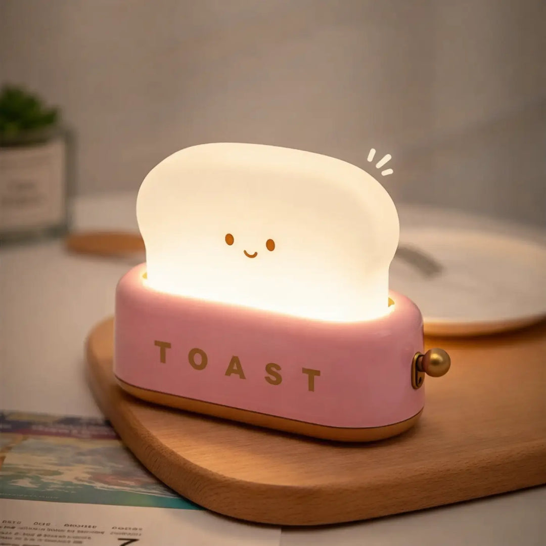 Veilleuse kawaii toast rose en forme de grille-pain avec lumière douce et tranche de pain blanche lumineuse veilluse kawaii