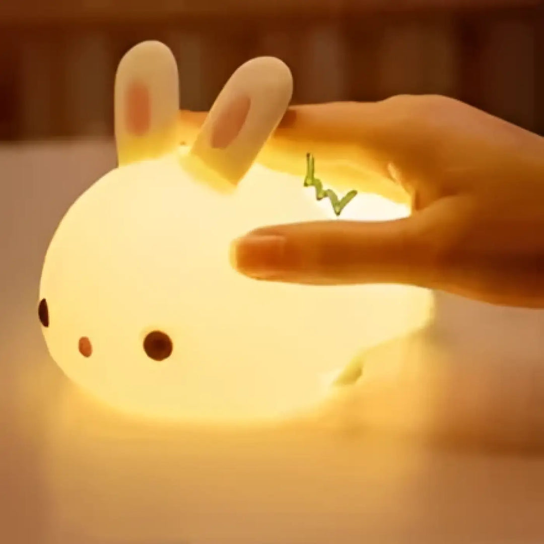Veilleuse lapin souple rabby blanche douce lumineuse avec yeux noirs et oreilles roses pour éclairage nuit