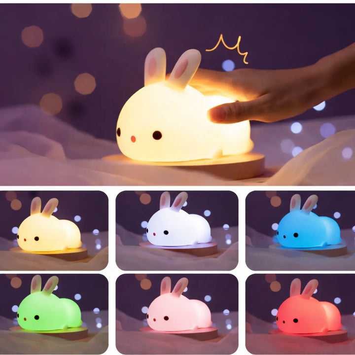Veilleuse lapin souple rabby avec corps en silicone translucide doux et yeux noirs pour éclairage nocturne adorable