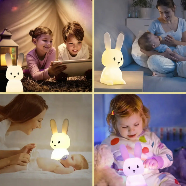 Veilleuse lapinou lumineuse lappy en plastique lisse avec visage noir simple pour éclairage doux et apaisant