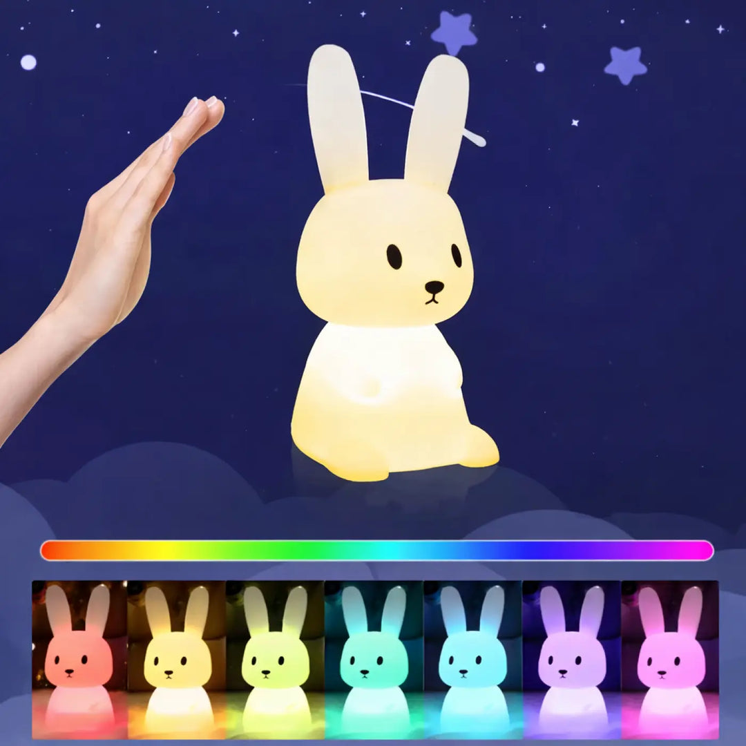 Veilleuse lapinou lumineuse lappy jaune douce avec corps plastique lisse et visage noir simple pour chambre enfant
