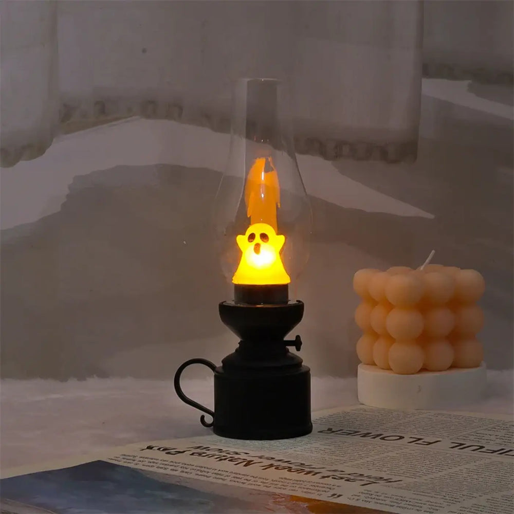 Veilleuse led effet haloween noire avec effet flamme jaune en forme de fantome pour décoration intérieure