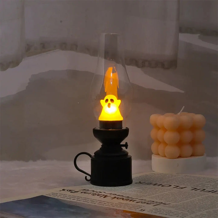 Veilleuse led effet haloween noire avec effet flamme jaune en forme de fantome pour décoration intérieure