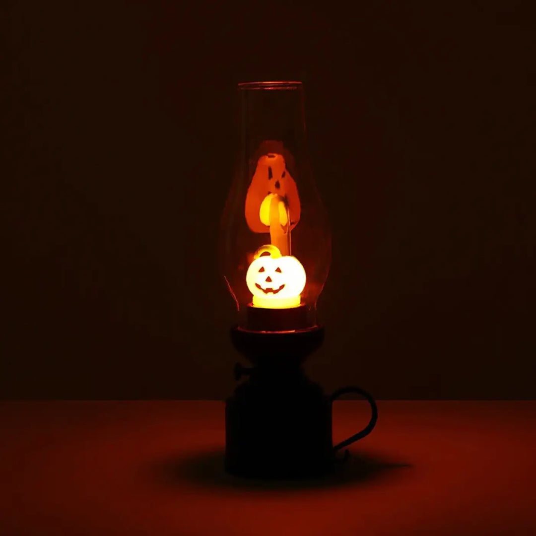 Veilleuse halloween led effet avec lampe à huile en verre clair décoration intérieure effet flamme orange fantôme citrouille
