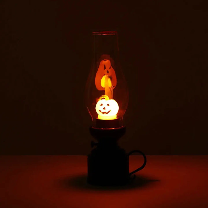 Veilleuse halloween led effet avec lampe à huile en verre clair décoration intérieure effet flamme orange fantôme citrouille