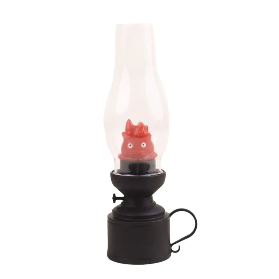 Veilleuse hallo lampe à huile en métal noir avec cheminée en verre et figurine rouge pour décoration intérieure effet flamme veilleuse led effet