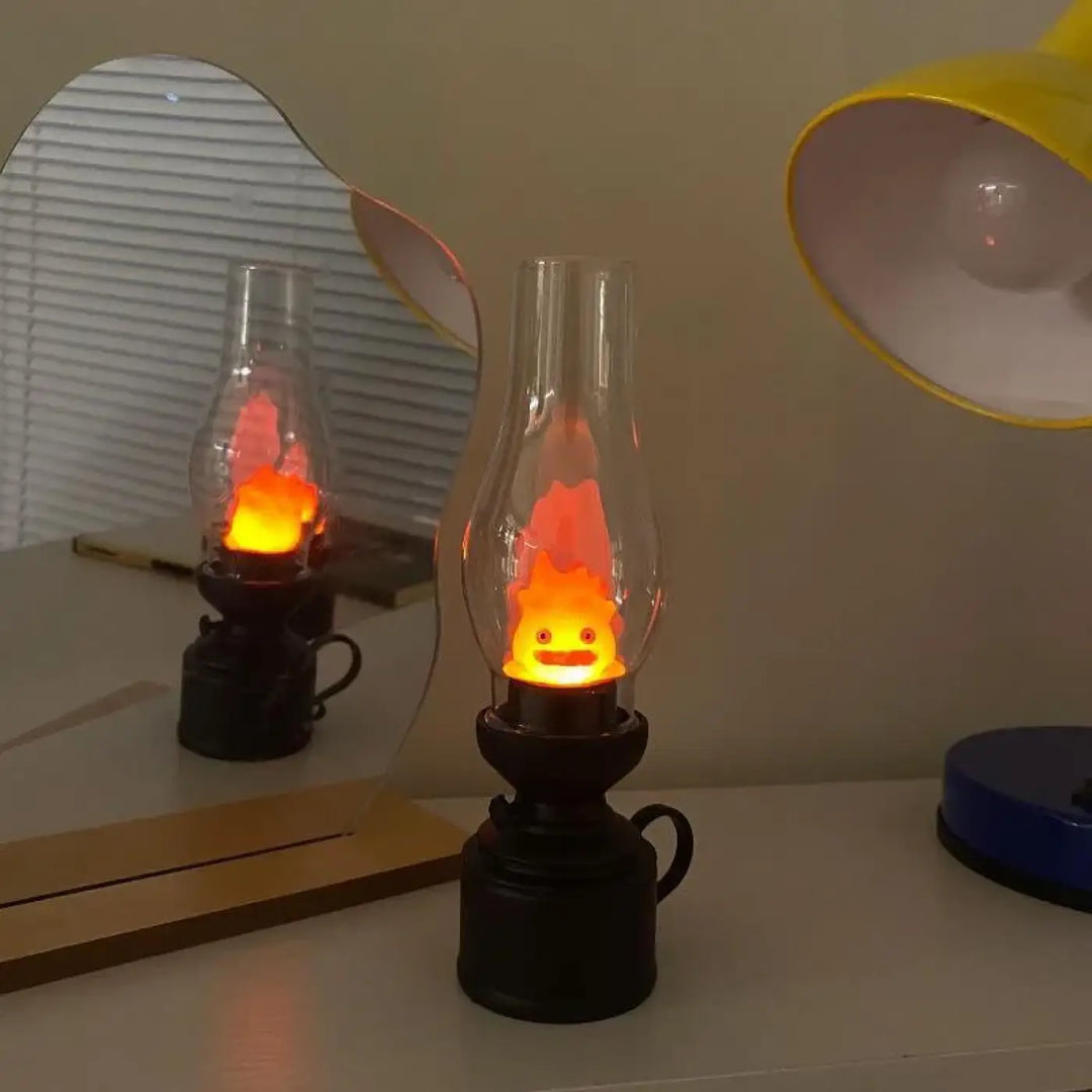 Veilleuse hallo noire vintage en verre avec effet flamme orange led effet décoration intérieure originale