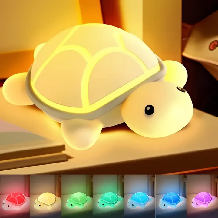 Veilleuse lumineuse tortie jaune douce avec coque plastique lisse et formes arrondies un choix évident pentru enfants