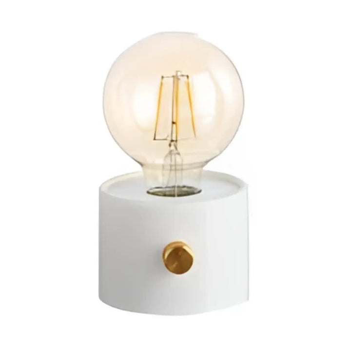 Veilleuse moderne monora en céramique blanche avec ampoule apparente en verre clair et accent en laiton