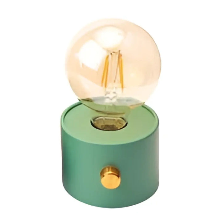 Veilleuse moderne monora verte cylindrique avec ampoule apparente warm-toned et accents dorés