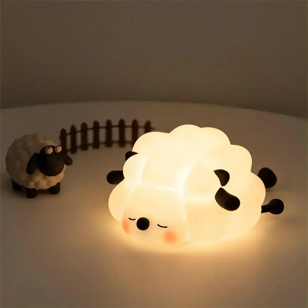 Veilleuse mouton lumineuse toumou en forme de mouton mignon avec lumière blanche douce et traits noirs visibles