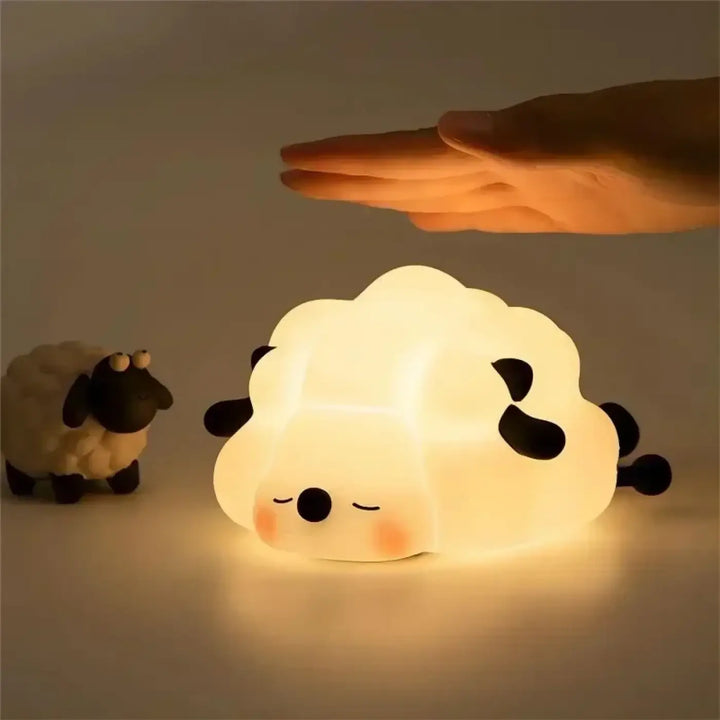 Veilleuse mouton lumineuse toumou en peluche blanche et noire avec douce lumière pour chambre enfant