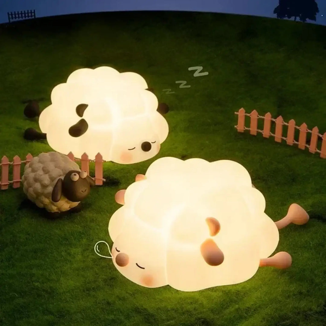 Veilleuse mouton lumineuse blanche douce avec visage brodé pour éclairage d ambiance enfant veillée toumou