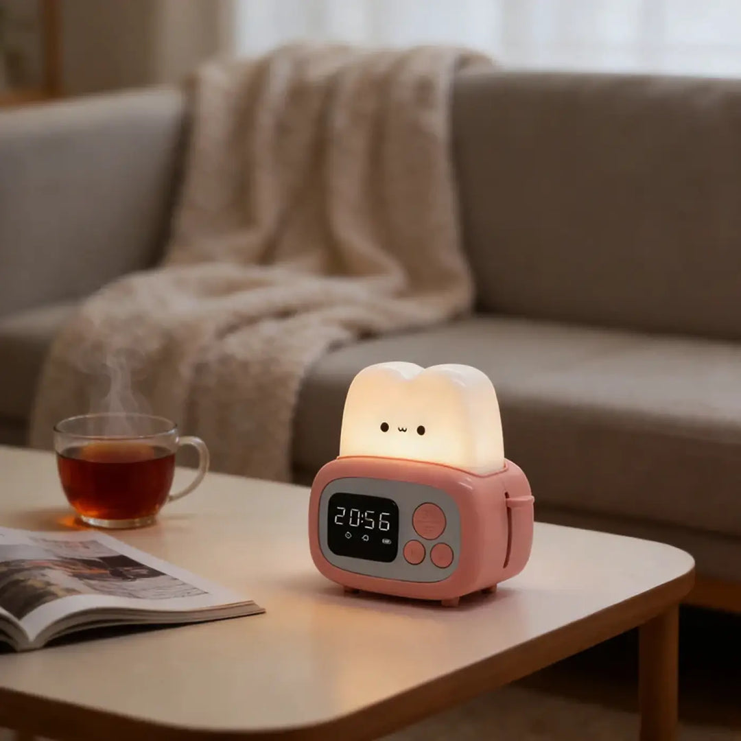 Veilleuse réveil kawaii amilo en forme de dent rose avec affichage digital et design doux lumineux