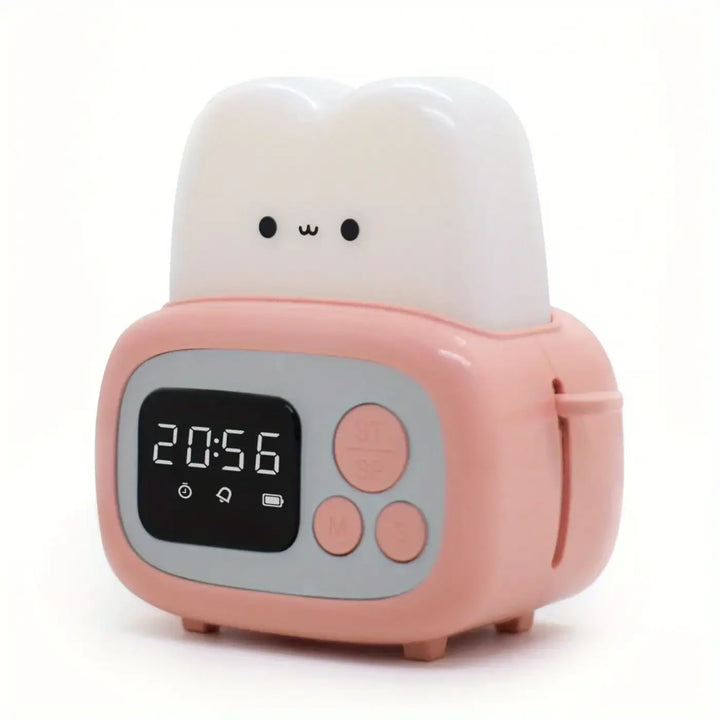 Veilleuse réveil kawaii amilo en forme de dent rose et blanche avec visage mignon et design doux