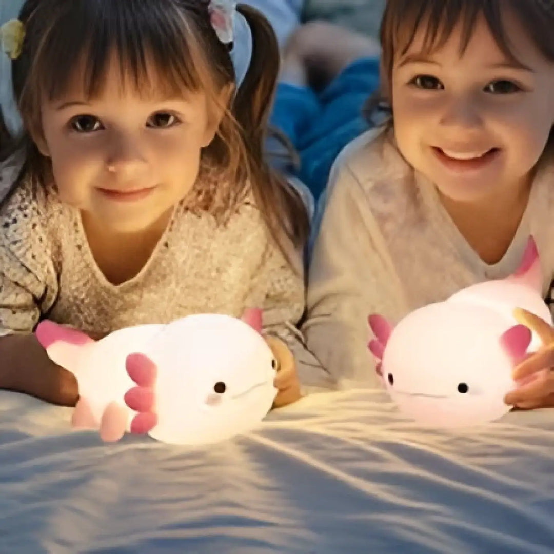 Veilleuse salamandre lumineuse en forme d axolotl blanc avec branchies roses et éclairage doux pour chambre enfant